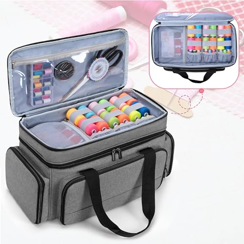 LUXJA Large Sewing Organizer Bag with 5 Detachable Dividers, Gray - color: Gray