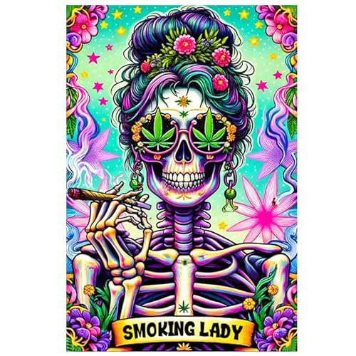 KUFWKEY Skull Diamond Art Kits for Adults,Skeleton Diamond Painting Kit for Beginner,DIY Handicrafts,Full Drill Round Diamond Dots Kits,Mosaic Gem Art and Crafts,Halloween Wall Decor 12x16 inch - color: LW59