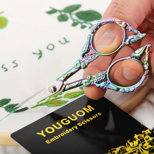 YOUGUOM Sewing Embroidery Scissors, Small Craft Shears with Cover - color: Rainbow