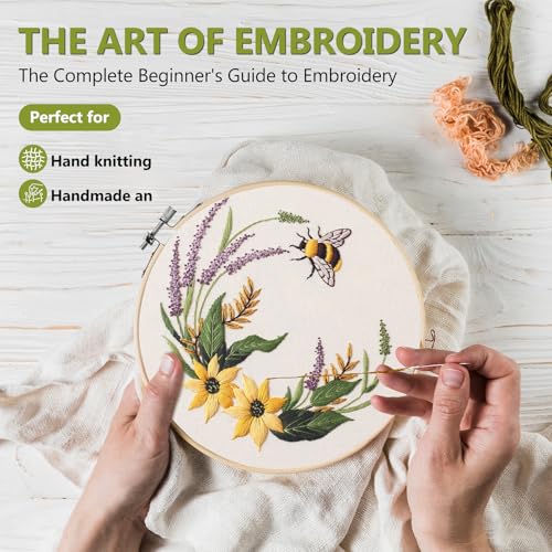 Santune 4 Pack Embroidery Kit for Beginners,Needlepoint Cross Stitch Kits for Adults,Needle Point Sets with Bee Flower Pattern Stitch Video Tutorial - color: Bee & Flower Patterns