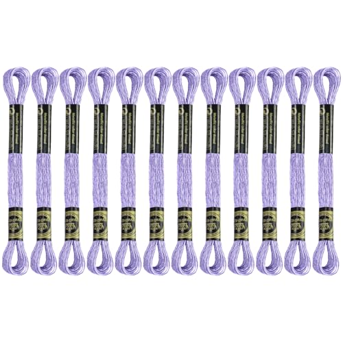 12 Skeins Embroidery Floss, Lilac Metallic Embroidery Thread Polyester Cross-Stitch Threads for Hand Embroidery String Art DIY Creation - color: Lilac
