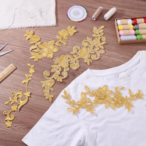 NBEADS 8 Pcs Embroidery Lace Flower Patches, Iron on Patches Sew on Patches Golden Floral Lace Appliques for Wedding Dress Decoration Repair Clothing Backpacks Jeans Caps - color: Golden Flower 8pcs