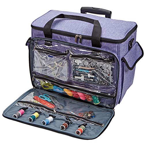 HOMEST Deluxe Sewing Machine Case with Wheels, Rolling Trolley Tote - color: Purple, size: Sewing Machine Bag Style W