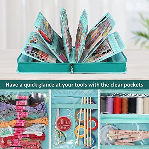 FINPAC Sewing and Craft Supplies Storage Tote Bag with Clear Pockets - color: Emerald Illusions