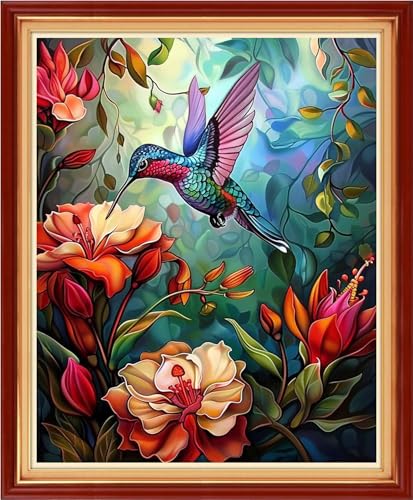 Artvxeay Stamped Cross Stitch Kits Beginners Full Range of Embroidery Starter Kits for Adults Printed Cross Stitching DIY Needlepoint Kit 11CT- Hummingbirds Collecting Nectar 16x20 inch - color: Color47