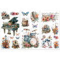 Peacoblue Music & Flowers Rub On Transfers for Furniture 6"x12" - style: Musical Instruments and Flowers