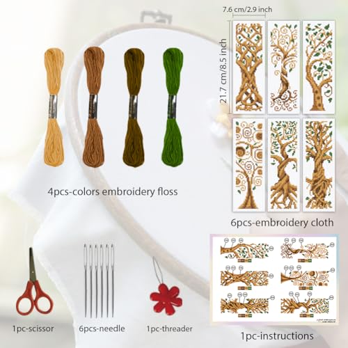 ORIGACH 6 Set Tree of Life Cross Stitch Bookmark Kit for Beginner - style: Tree of Life