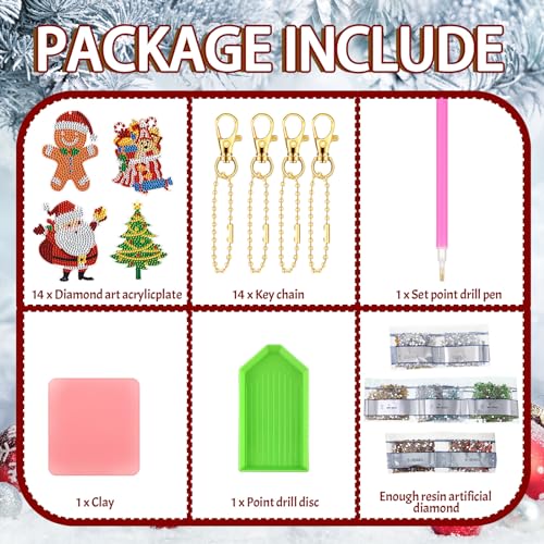 Equsion 14 Pcs Christmas Diamond Art Ornaments Christmas Diamond Painting