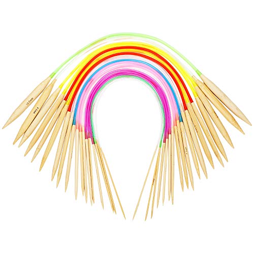 18 Pairs Circular Knitting Needles Set, Vancens Premium Bamboo Knitting Needles with Colorful Plastic Tube, 5 Kind of Tools for Weave are Included, 18 Sizes: 2mm - 10mm, 16 Inches Length - size: 16" Knitting Needles