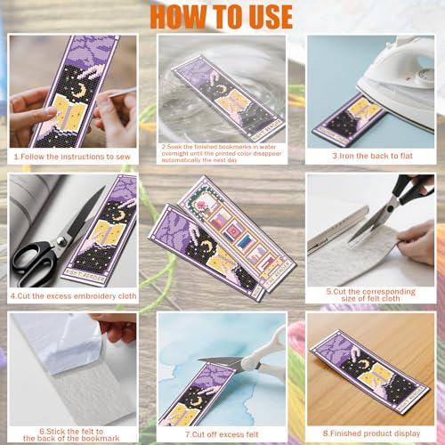 FREEBLOSS 6 Set 11CT Cross Stitch Bookmark Kit 8"x2.4" Tarot Theme - style: Tarots
