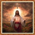 Funchey Counted Cross Stitch Kits for Adults Needlepoint Kits Unprinted Cross Stitching Embroidery Kit 11CT Cross Stitch Supplies-Prayer for Jesus 18x18 inch - color: Artcolor08