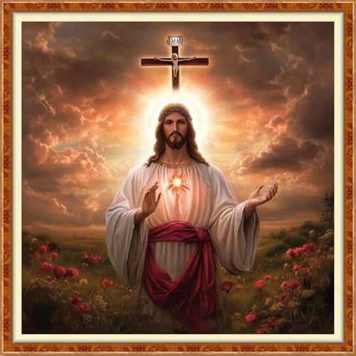 Funchey Counted Cross Stitch Kits for Adults Needlepoint Kits Unprinted Cross Stitching Embroidery Kit 11CT Cross Stitch Supplies-Prayer for Jesus 18x18 inch - color: Artcolor08