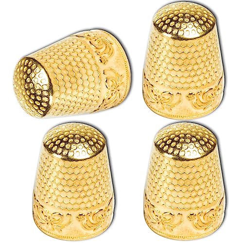 ZESION 4Pcs Sewing Thimbles, Metal Thimbles for Hand Sewing Finger Protector, Quilting Craft Accessories for Knitting Needlework DIY Tools, Gold - color: Gold
