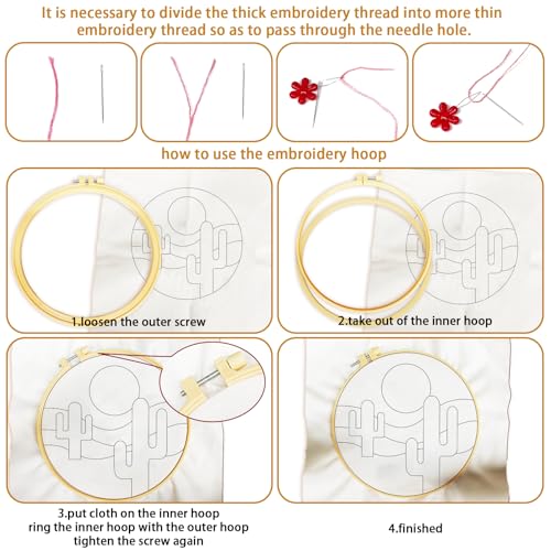 BEUNITONE 6 Set Bohemian Starter Embroidery Kit with Pre-Stamped Pattern - style: Bohemia