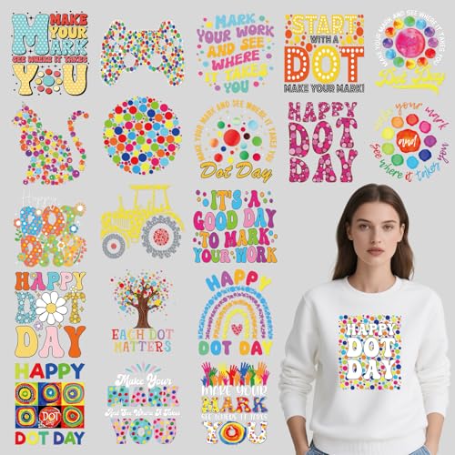 Dtf Transfers Ready to Press - 20Pcs Happy Dot Day Iron on Transfers for Tshirts, International Dot Day Iron on Decals Patches, Teacher Kids Colorful Heat Stickers for DIY Clothes Bags Pillow - color: Happy Dot Day928