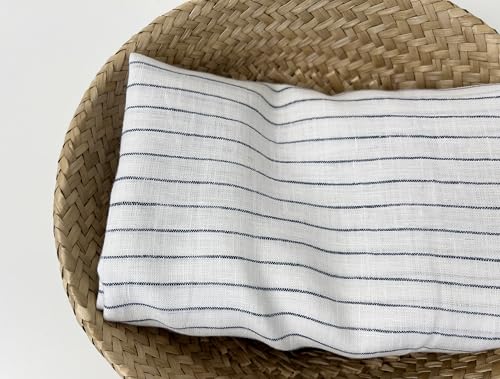 100% Linen Fabric – Lightweight Prewashed – Horizontal Stripe Patterns – Precut Style – Soft & Breathable – 52” Width – by The Linen Lab (Blue 6208, 1 Yard pre Cut) - color: Blue 6208, size: 1 yard pre cut