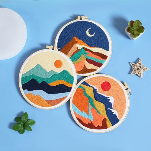 Louise Maelys 3 Pack Landscape Mountain DIY Embroidery Kit for Beginners - color: kit-11