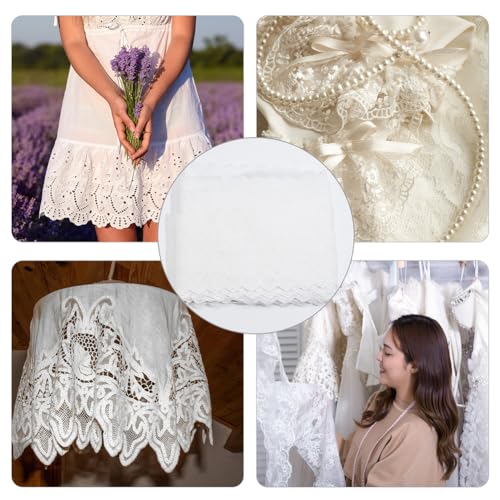 MAYJOYDIY 15yards 5.1inch Wide White Flower Cotton Eyelet Lace Ribbon Wavy Edged Floral Embroidery Eyelet Sewing Trim Ruffle Lace Trim for Dress Pillow Dolls Pets Clothes Bag Sewing - color: 15yards Wide White Flower