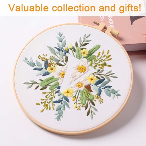 Harimau Letter Pattern V Embroidery Kit for Adult Beginners, Complete Starter Pack with 1 Hoop, Needles, Instruction Guide & Embroidery Stitch Video Tutorials - color: V