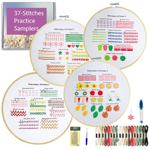 Sutesloly Embroidery Kit for Beginners Adults, 4 Sets Learn to Floral Patterns Simple Starter kit for Beginners, Easy Practice Kit, 7.8inch Hoop, Hand DIY Craft for Women，Purple - color: purple
