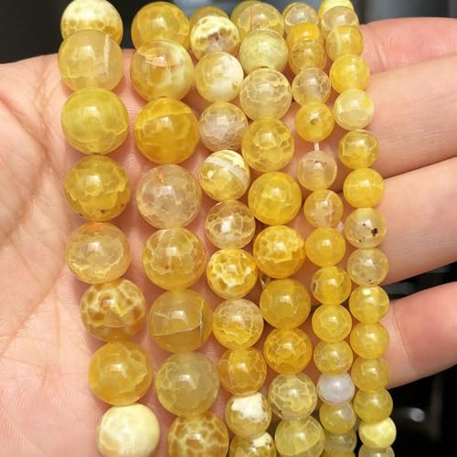 35pcs Round Loose Yellow Fire Agate Beads for Bracelet Beads，10mm Gemstone Bead Round Loose Stone Beads for Jewelry Making DIY Bracelet Necklace Earrings - color: yellow fire, size: 10mm