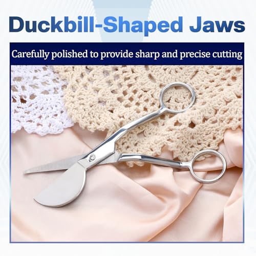 6" Duckbill Applique Scissors, Double Bent Curved Offset Handle Scissor Stainless Steel Silver Duckbill Shears Embroidery Applique Scissors for Embroidery Fabric Cutting Thread Knitting Sewing Crafts