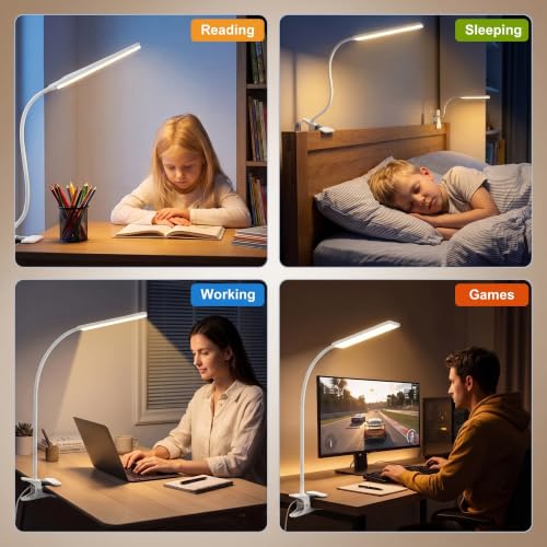 Vansuny Clip on LED Desk Lamp, Eye-Caring USB Reading Light for Home Office - color: White