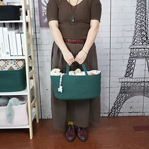 XUANGUO Large Cotton Rope Baby Diaper Caddy Organizer Basket Dark Green - color: Dark green, size: Large