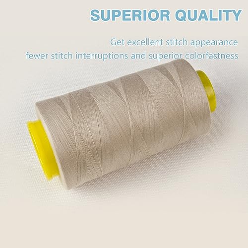Beige Serger Thread, All-Purpose Thread for Sewing, Polyester, 4 Cones of 3000 Yards Each Spool for Sewing Machine - color: 4 beige