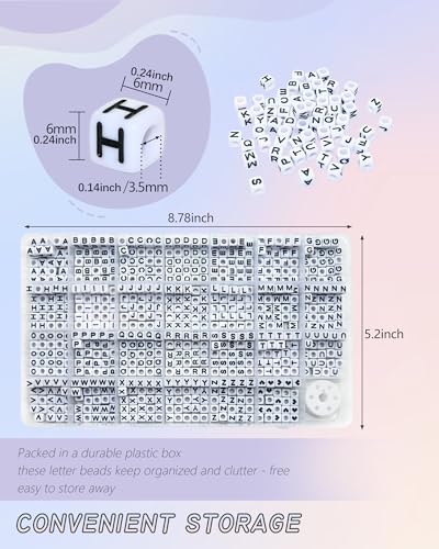 Amaney 810pcs Square Letter Beads 6x6mm Acrylic Alphabet Letter Beads White with Black Letters for Jewelry Making Bracelets Necklaces Key Chains - color: White&Heart, size: 6x6mm
