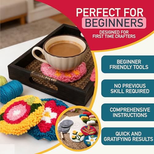Emri Lane Punch Needle Kit – 6 Floral Design Punch Needle Embroidery Kit - color: Bright Craft
