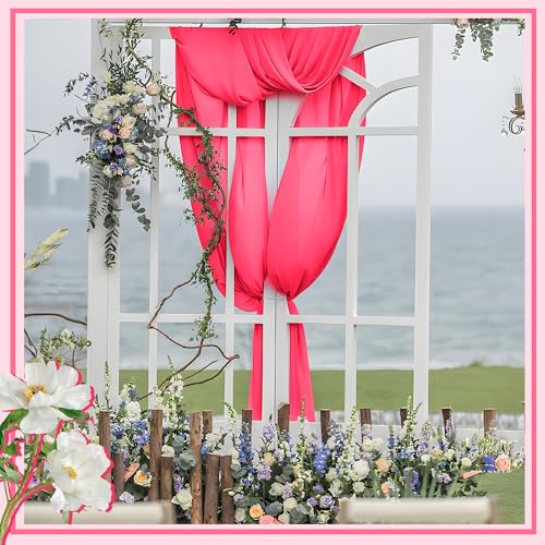 Horbaunal Hot Pink Chiffon Fabric by The Yard, 1 Yard Precut Sheer Fabric - color: Hot Pink, size: 1 Yard