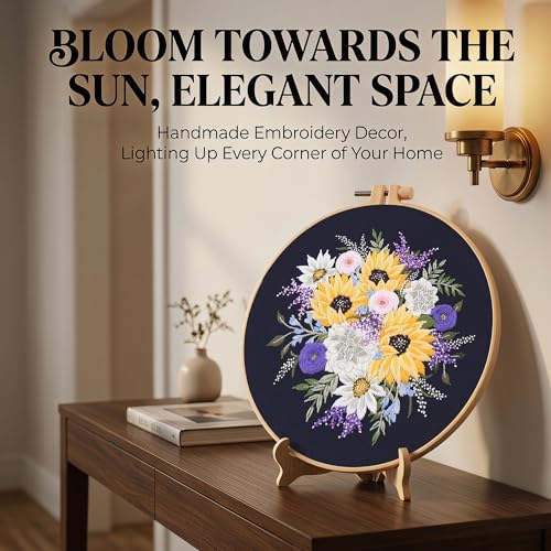 Harimau Adult Beginner Embroidery Starter Kit, Complete Set with 4 Patterns, 2 Hoops, Needles, Scissors, Instruction Guide & Stitching Video Tutorials - color: Floral Pattern