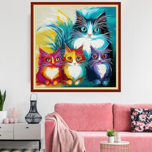 Redxing Stamped Cross Stitch Kits Embroidery kit for Beginners Adults Full Range of Embroidery Patterns Starter Kits DIY Printed Cross Stitch Kits Needlepoint Kits 11CT-Colorful Cats 18x18 inchs - color: Artskits03