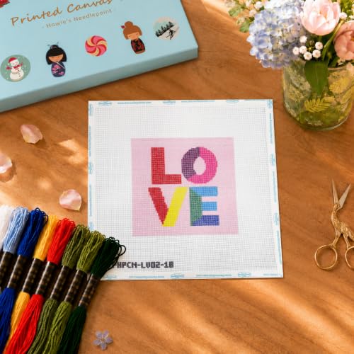 Howie's Needlepoint Needlepoint Kits for Adults & Beginners, 18 Mesh Printed Needlepoint Canvas, Stamped Patterns Canvas Starter Kits(Love,5"x 5") - color: LOVE