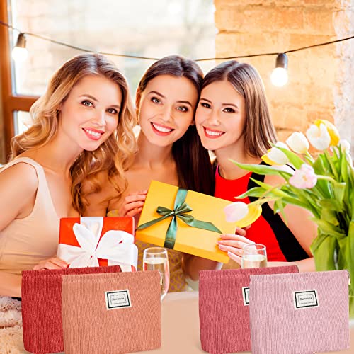 Sanwuta 4 Pack Velvet Corduroy Makeup Bag Zipper Pouch,Red Series,Plaid - color: Red Series