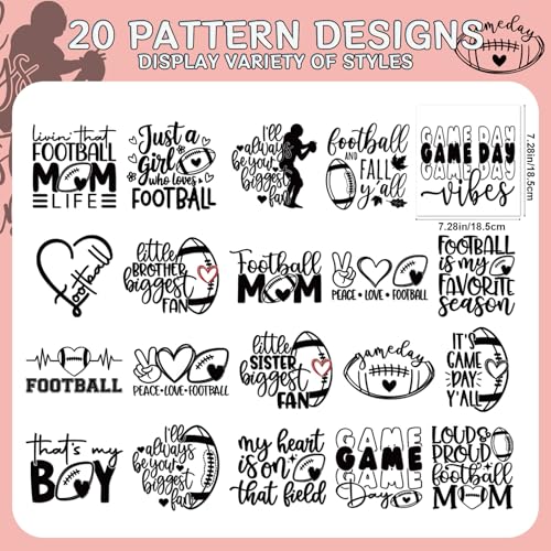 Dtf Transfers Ready to Press - 20Pcs Football Iron on Transfer for Tshirts, Sports Game Day Iron on Decals Patches, Football Mom Heat Sublimation Stickers for DIY Cheer Tshirts Clothing Bags - color: Football027