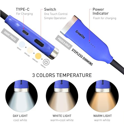 Neck Reading Light, 3 Color & Brightness Adjustable Book Light for Reading in Bed, Hands-Free, Lightweight, USB C Rechargeable, Eye-Caring, Perfect for Crafts, Camping, Kids & Adults (blue) - color: Blue