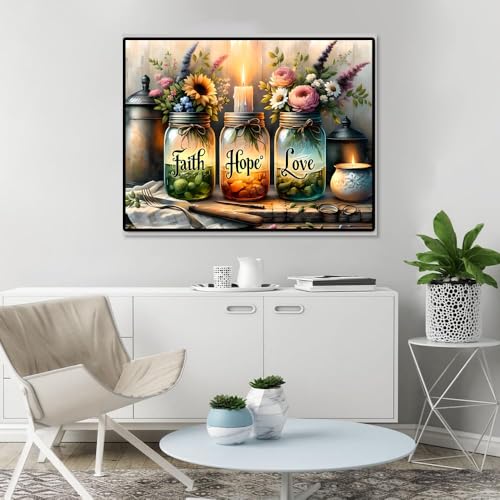 Fotasmua Cross Stitch Kits for Adults - Faith, Hope, Love Wishing Bottle Stamped Cross Stitching Ornament Kits for Beginners, Counted Embroidery Needlepoint Kit Home Decor 12 x 16 Inch - color: SZXY001-US