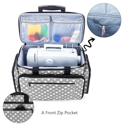 LUXJA Sewing Machine Case with Detachable Dolly, Gray Dots - color: Gray Dots, style: Sewing Machine Trolley