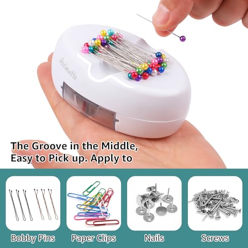 Arcimatto Magnetic Pin Holder, Strong Magnet Pincushion with Drawer, Pin Cushion with 100 Pcs Ball Head Straight Pins for Sewing, Needle Cushions Bobby Pin Holder Paper Clip Organizer for Quilting - color: White