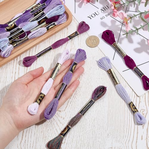 16 Skeins 140 Yards Gradient Purple Embroidery Floss 6 Ply Cross Stitch Threads Polyester Embroidery Thread for Sewing Making DIY Birthday Wedding Stitching Art Creation - color: Purple