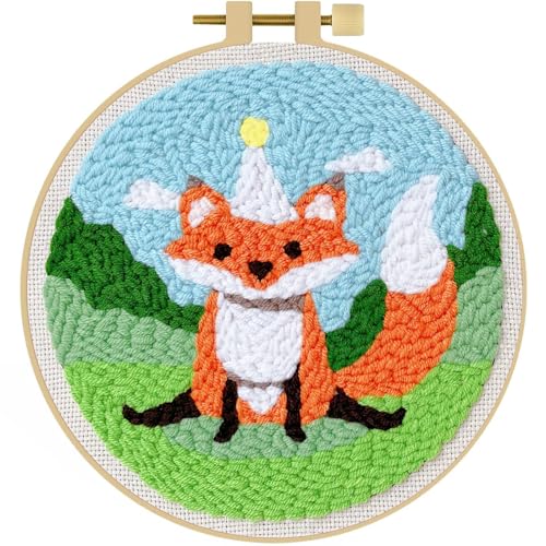 LACHLAND Punch Needle Kit Beginners, Landscape Stitching Kit for Adults&Teens DIY Embroidery Starter Craft with Yarn Needle Tool Easy Hobby Home Decor Gifts for Craft Lover (Fox) - color: Fox