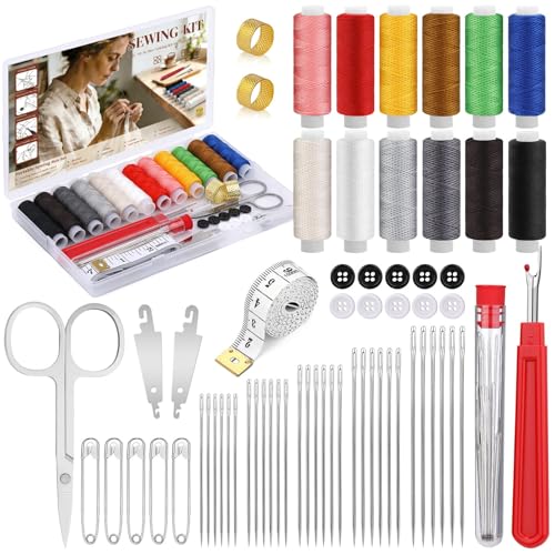 SHWAKK Sewing Kit for Adults, Stainless Steel Needles for Hand Sewing - size: 65pcs
