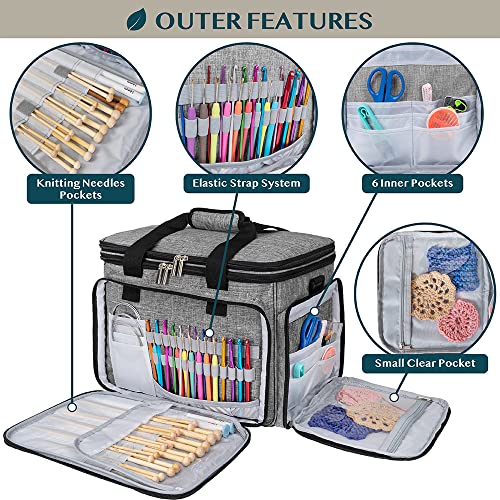 PAVILIA Large Knitting Yarn Storage Bag Crochet Organizer for Knitter, Grey - color: Heather Grey