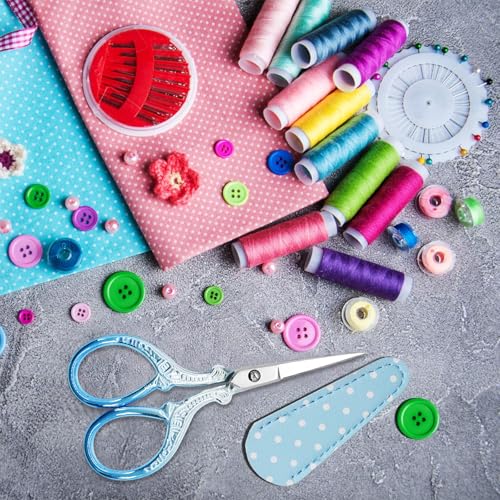 Small Sewing Scissors 3.6Inch Scissors with Leather Scissor Cover - color: Silver Blue