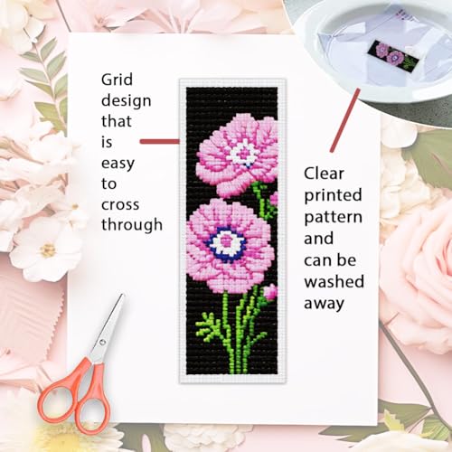 ORIGACH 6 Set Anemone Flower Cross Stitch Bookmark Kit for Beginner - style: Anemone