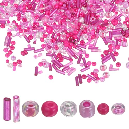 MECCANIXITY 5000 Pcs Mixed Glass Seed Beads, 1.5-6mm Mini Loose Glass Bugle Spacer Bead Embroidery Beads for DIY Craft Projects Earrings Necklaces Bracelets Jewelry Making, Rose Red - color: Rose Red