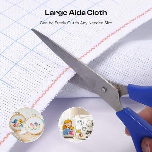 Caydo Cross Stitch Aida Fabric 14 Count with Washable Grid Lines, 59"x39" Large Size for for Home DIY Embroidery Decoration and Needlework
