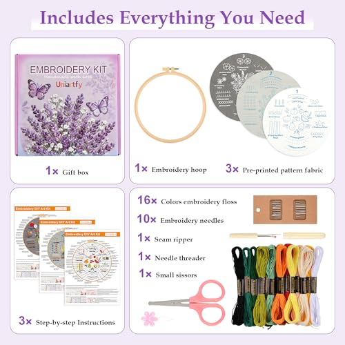 Embroidery Kit for Adult Beginners, 3 Pack Embroidery Stitches Practice Kit to Learn 31 Stitches, with Step-by-Step Instructions & Videos, Tools, DIY Needlework Craft Gift for Craft Lovers Women - color: Embroidery Kit-F